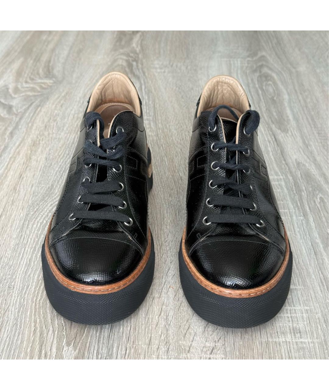 HERMES Черные кожаные кеды, фото 2