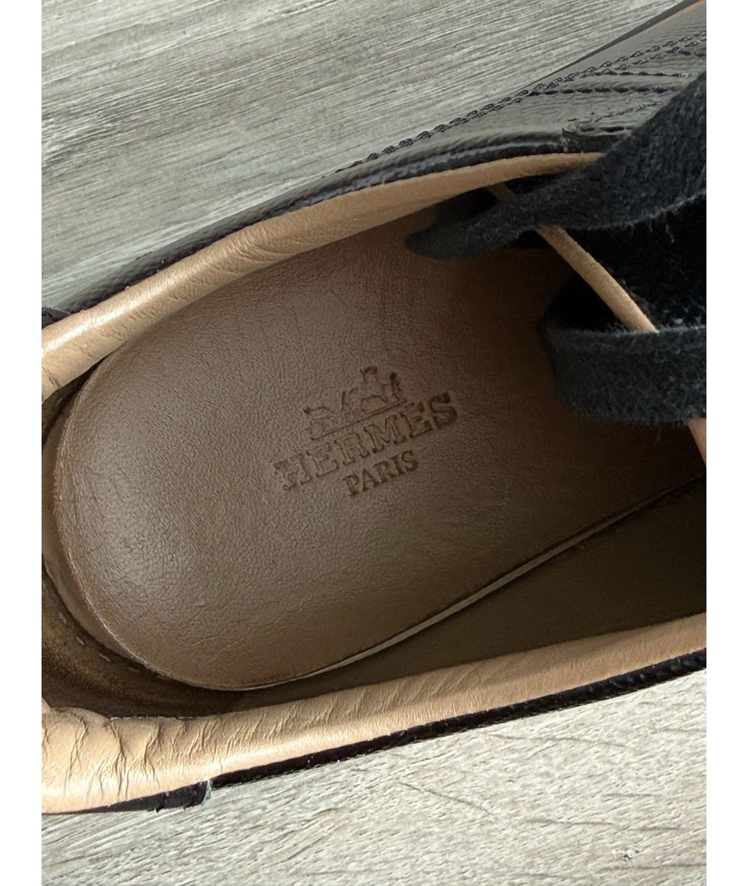HERMES Черные кожаные кеды, фото 5