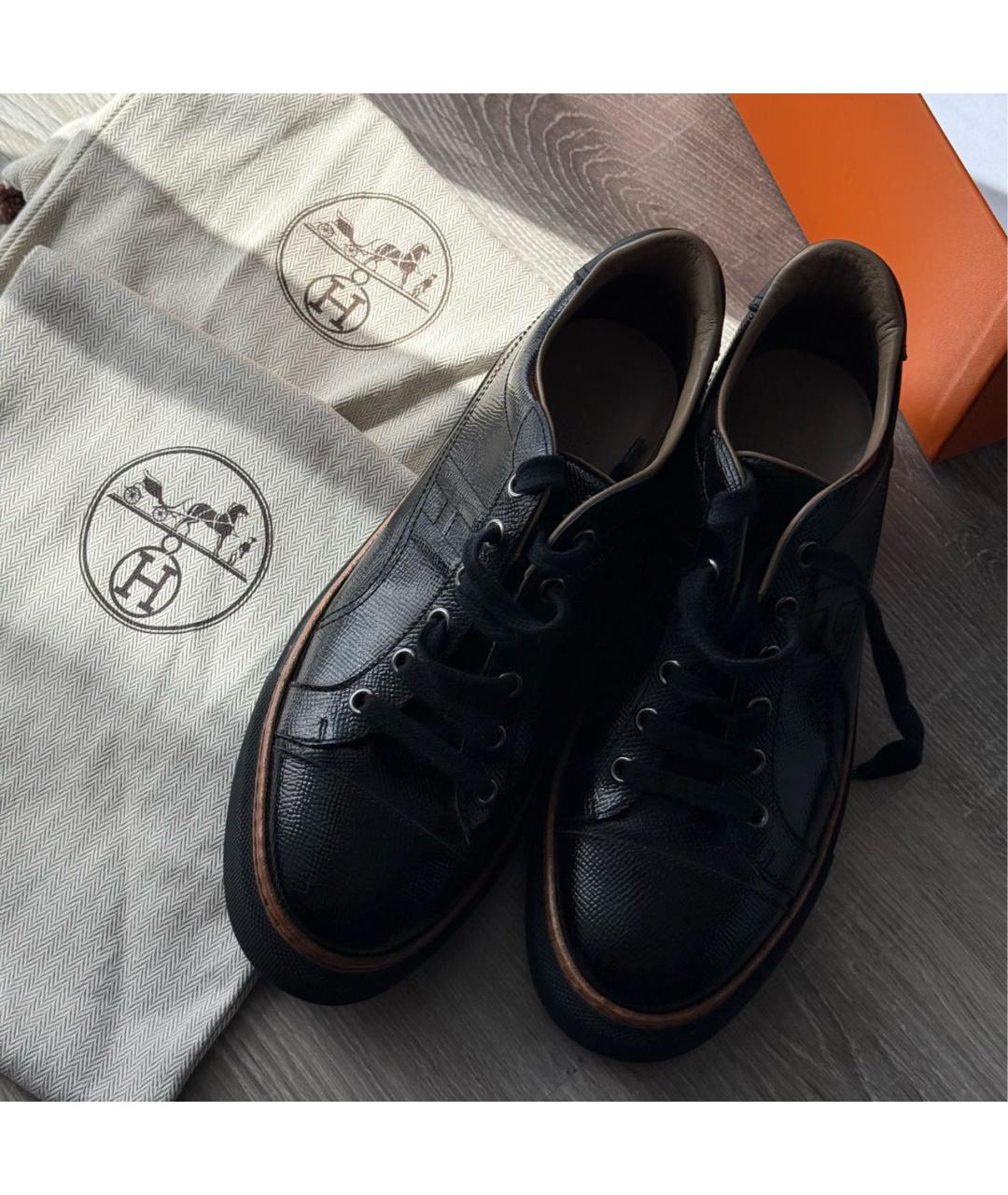 HERMES Черные кожаные кеды, фото 3