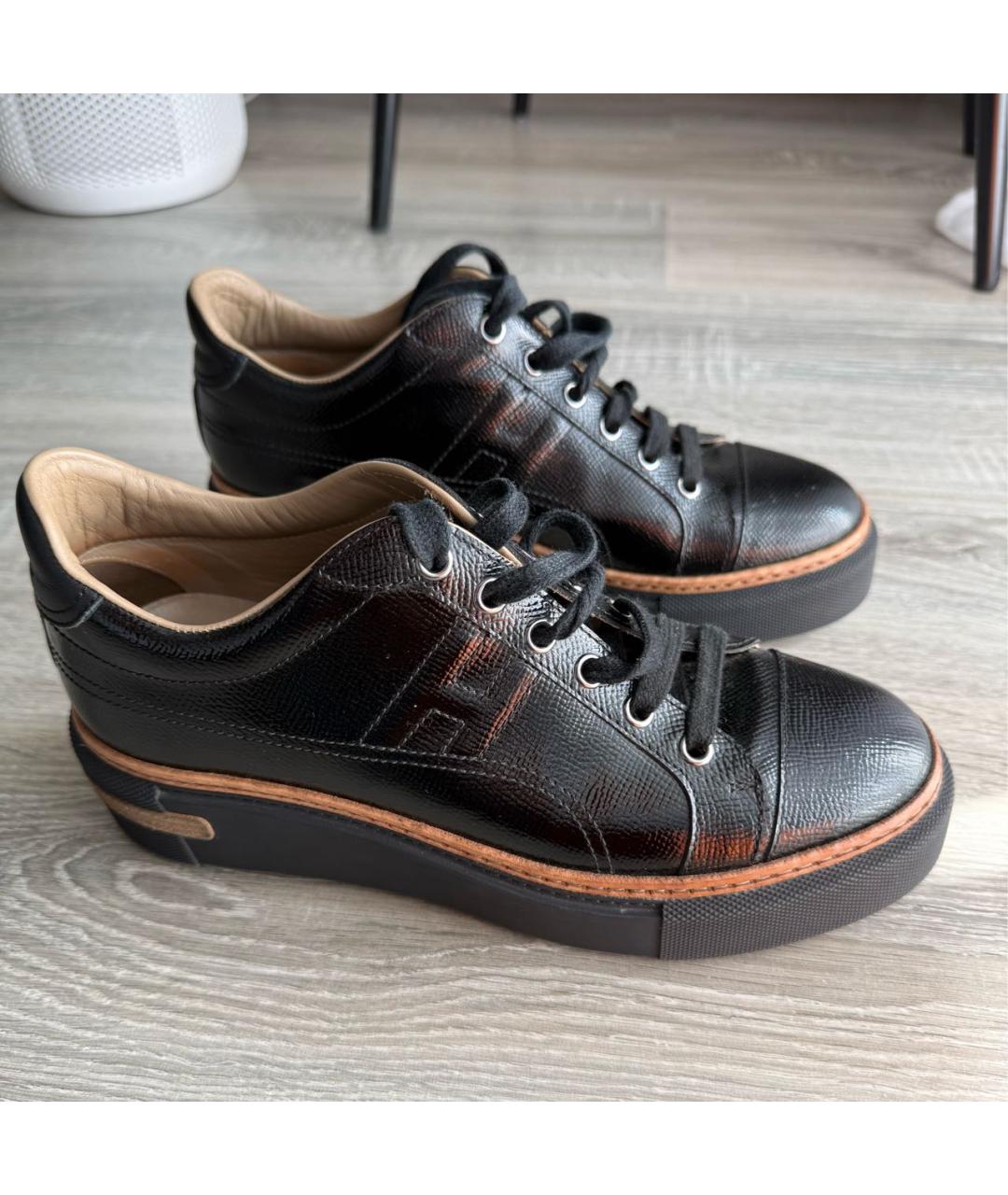 HERMES Черные кожаные кеды, фото 9