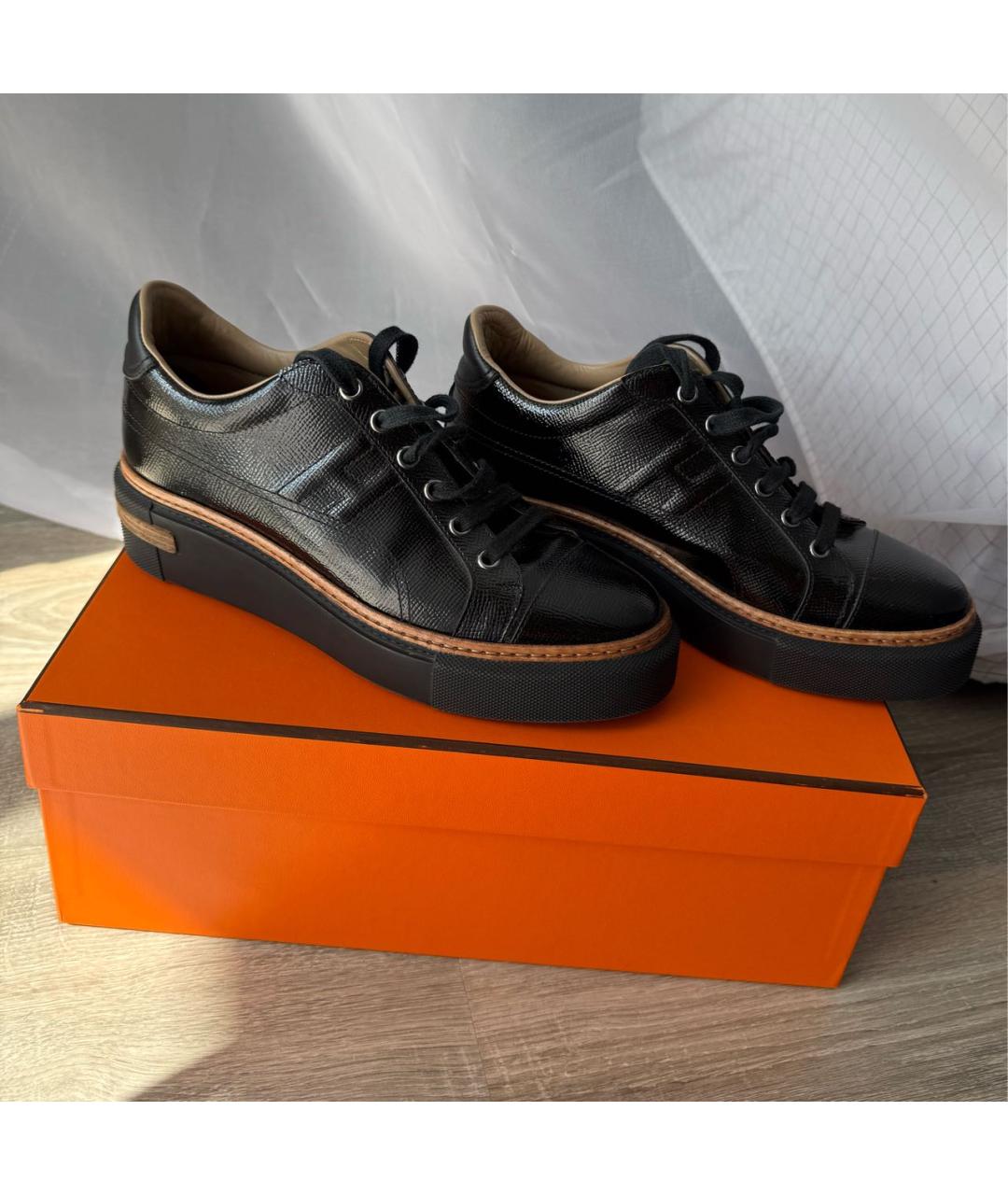 HERMES Черные кожаные кеды, фото 8