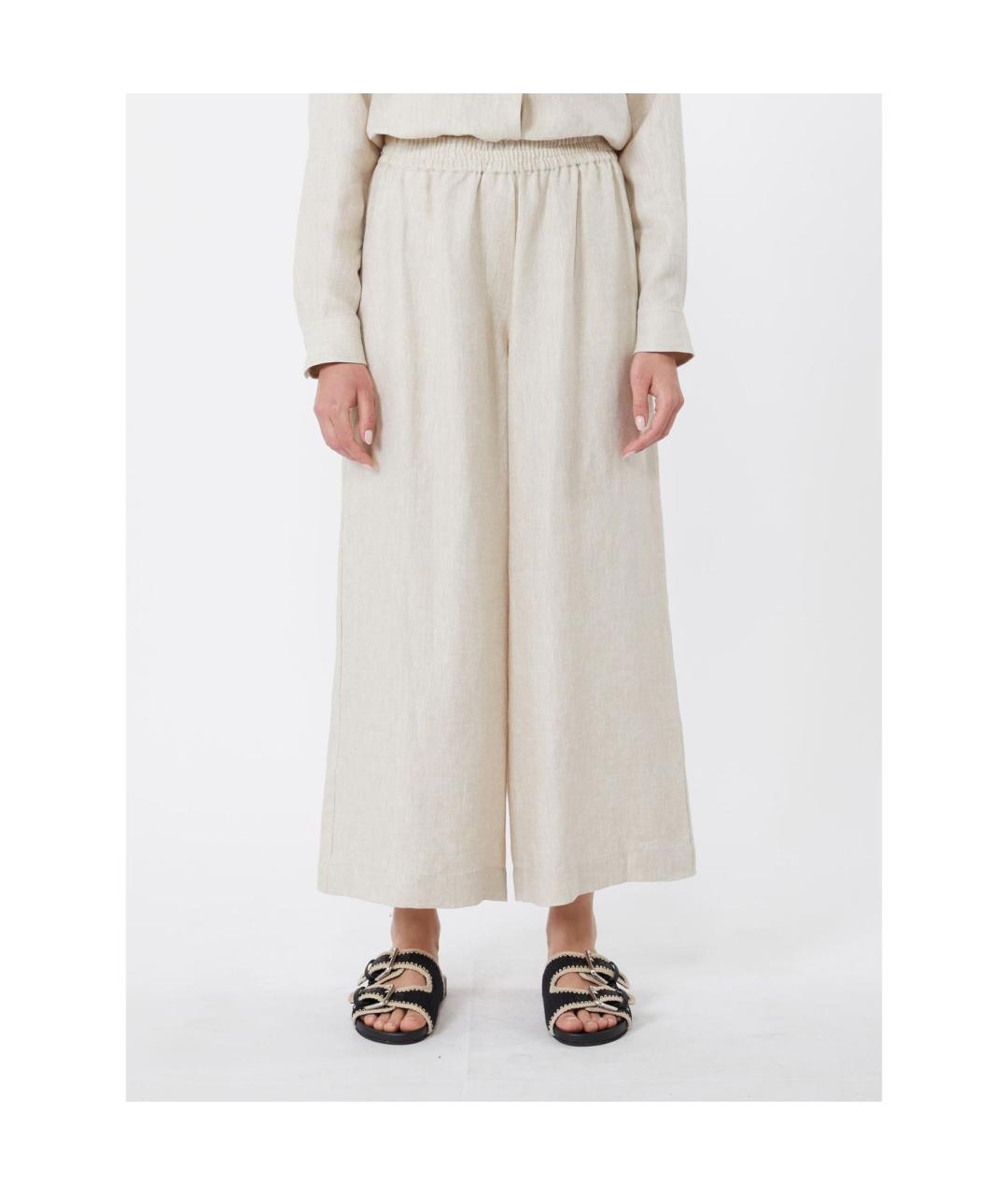 WEEKEND MAX MARA Бежевые льняные прямые брюки, фото 5