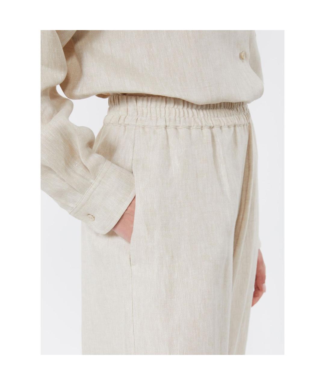 WEEKEND MAX MARA Бежевые льняные прямые брюки, фото 3
