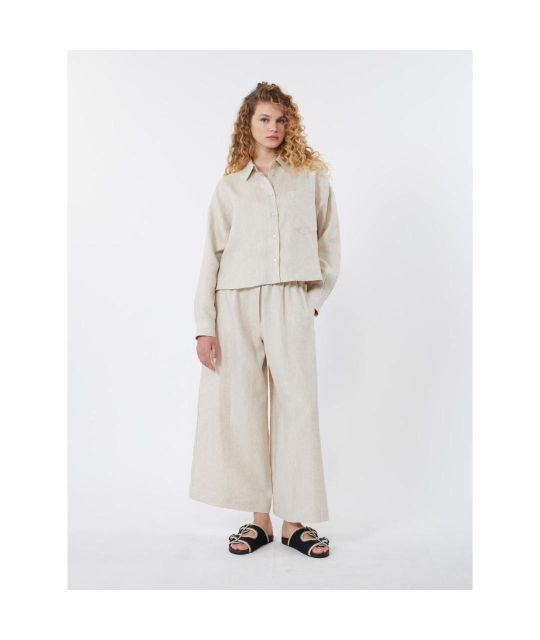 WEEKEND MAX MARA Бежевые льняные прямые брюки, фото 4