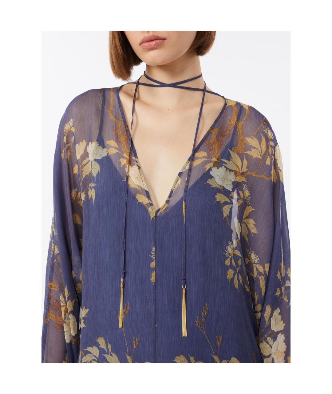 MAX MARA STUDIO Темно-синее шелковое повседневное платье, фото 4