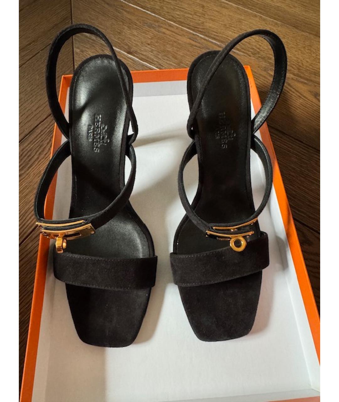 HERMES Черные замшевые босоножки, фото 2