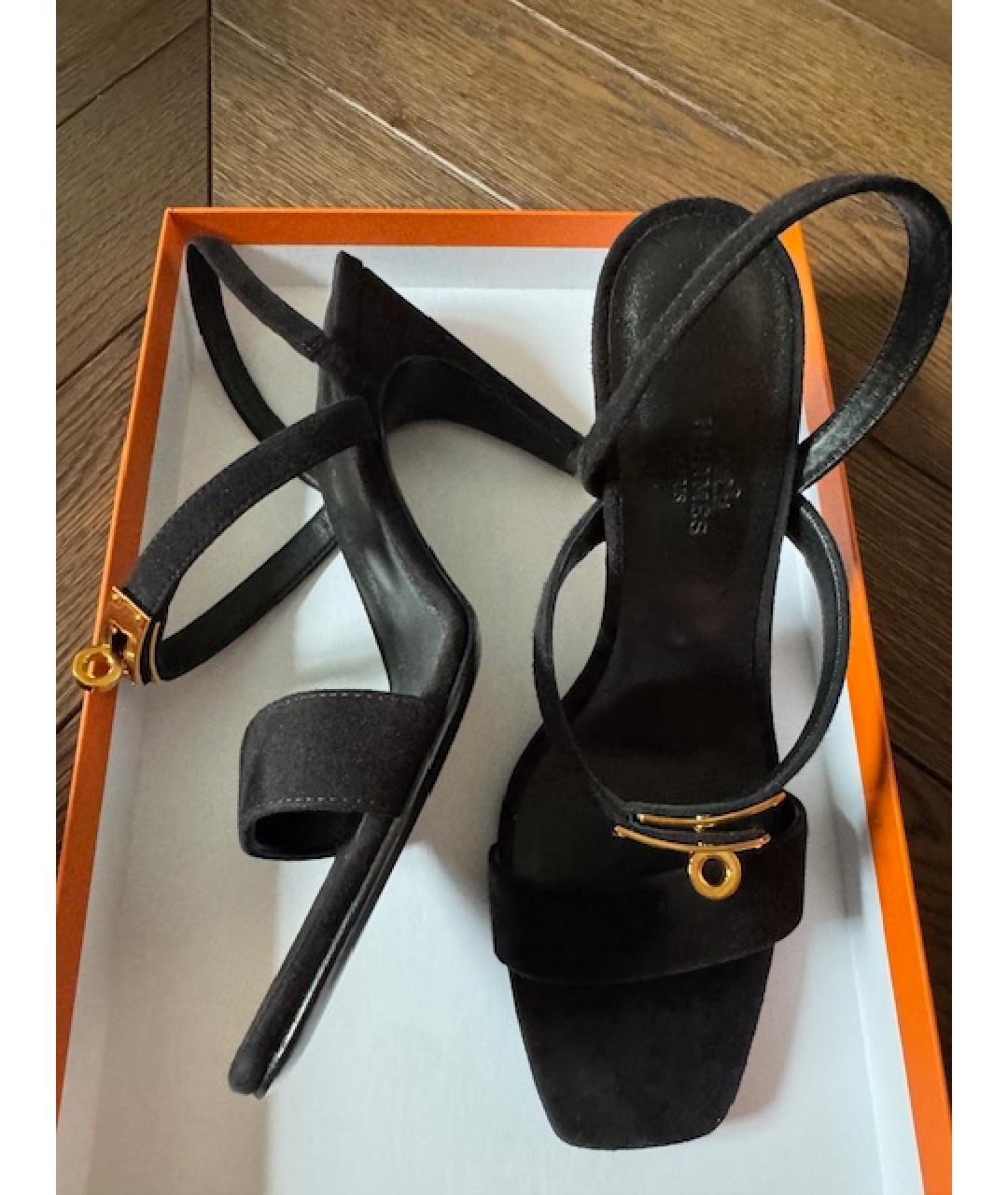 HERMES Черные замшевые босоножки, фото 5
