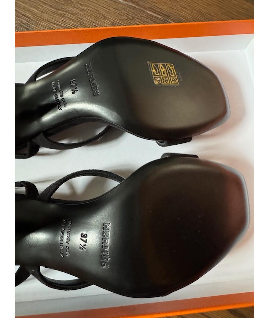 HERMES Черные замшевые босоножки, фото 3