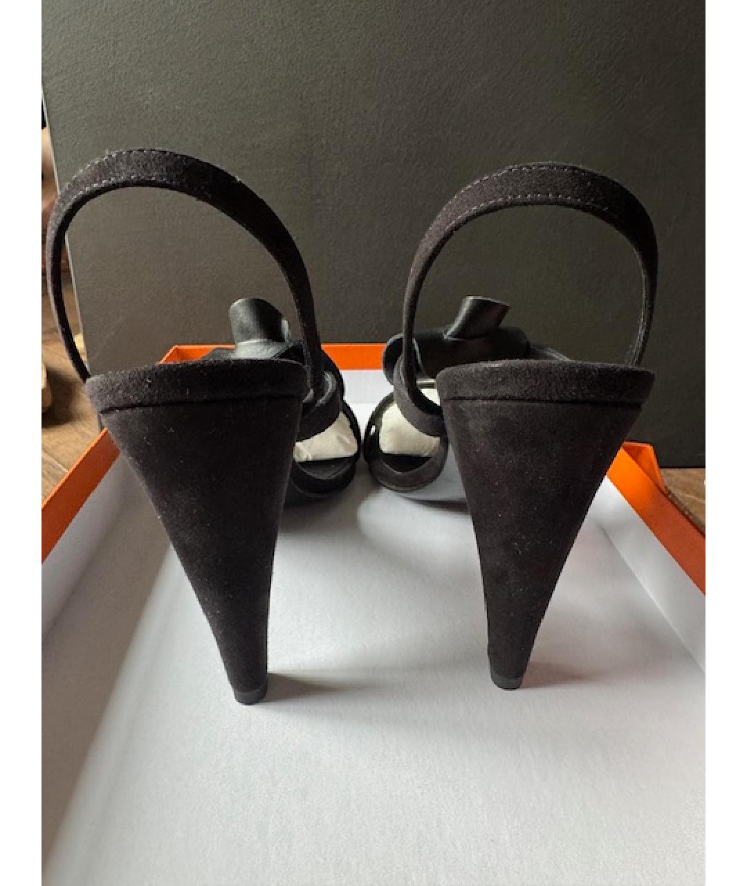 HERMES Черные замшевые босоножки, фото 4