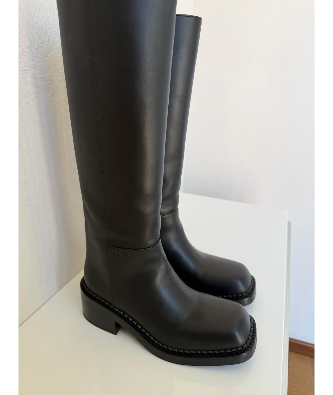 PRADA Черные кожаные сапоги, фото 2