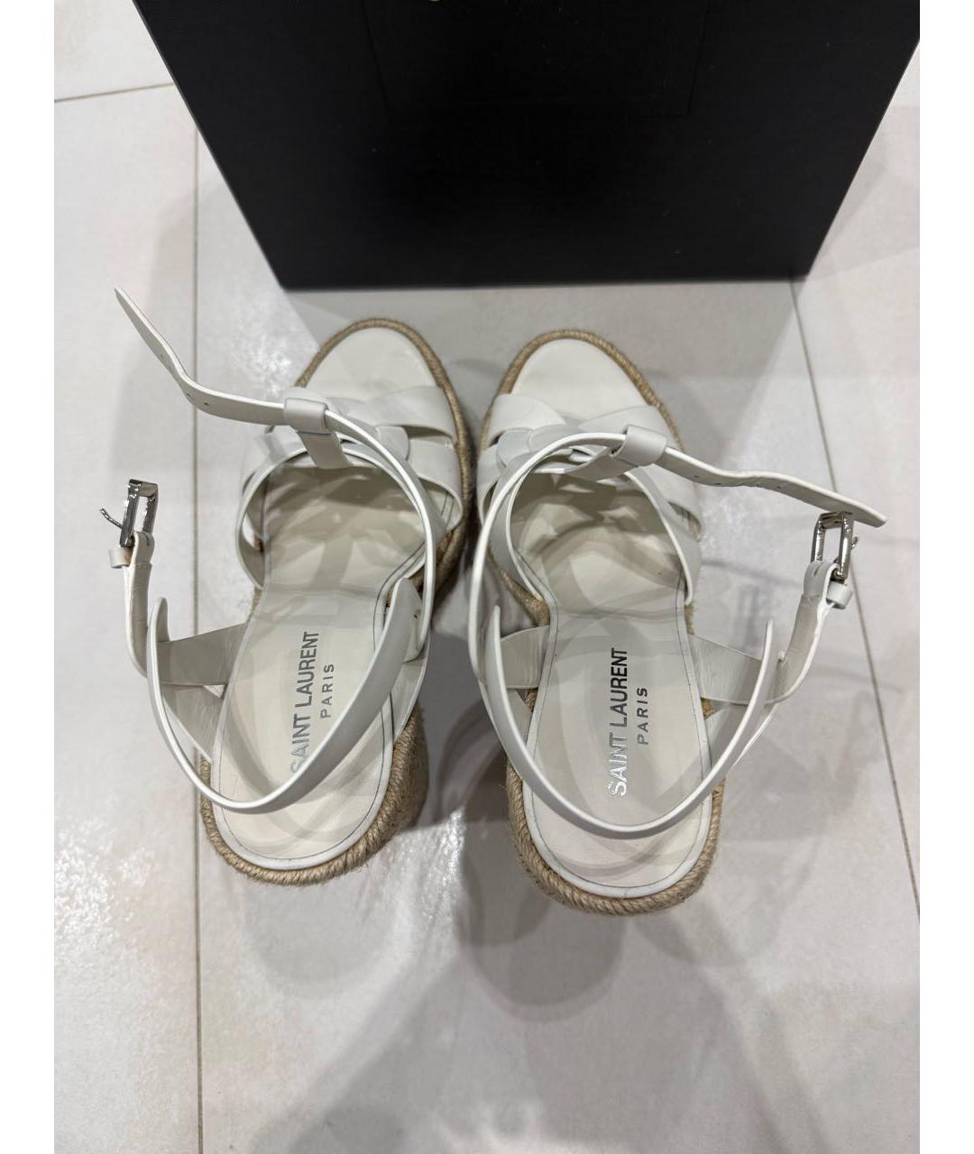 SAINT LAURENT Белые кожаные босоножки, фото 3