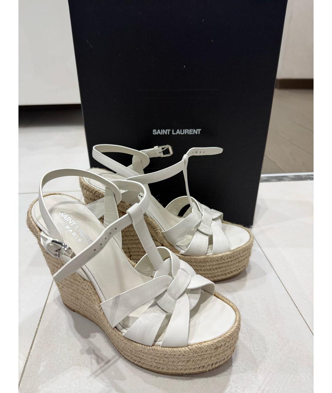 SAINT LAURENT Белые кожаные босоножки, фото 4