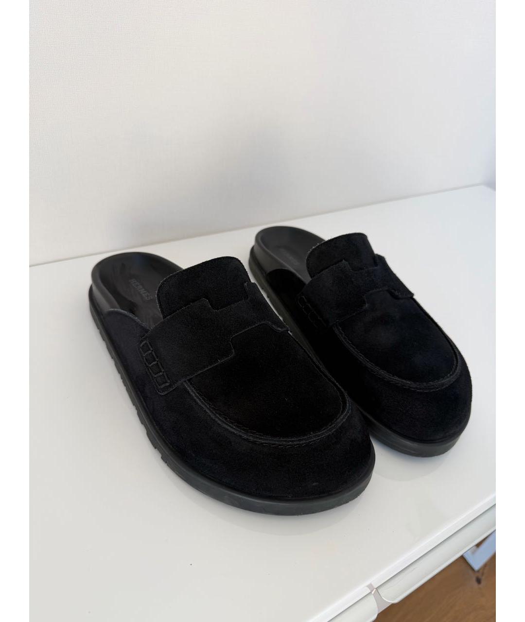 HERMES Черные замшевые мюли, фото 5