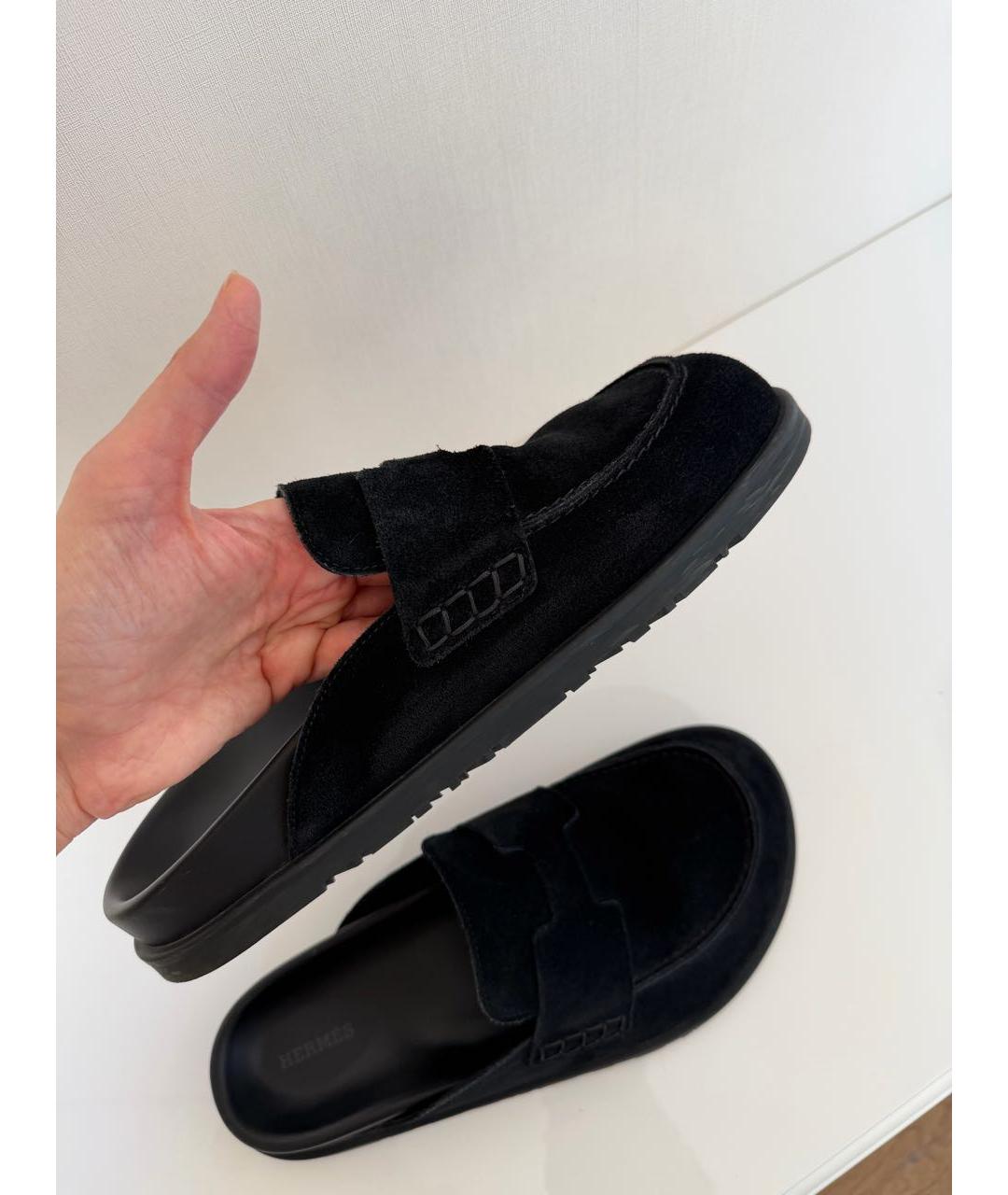 HERMES Черные замшевые мюли, фото 8