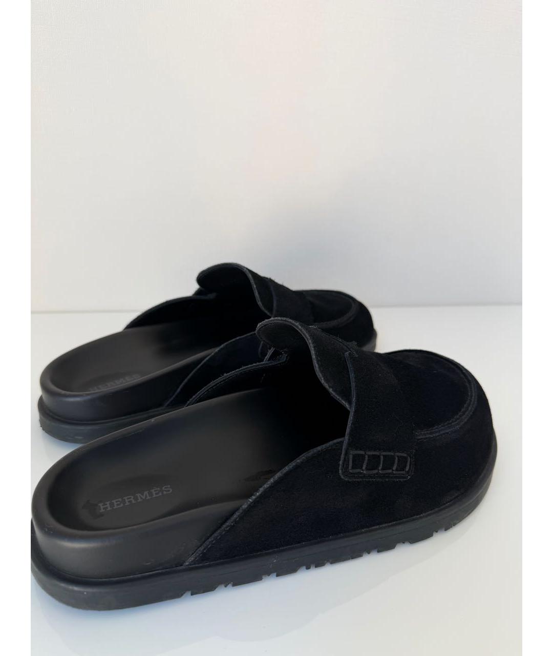 HERMES Черные замшевые мюли, фото 6