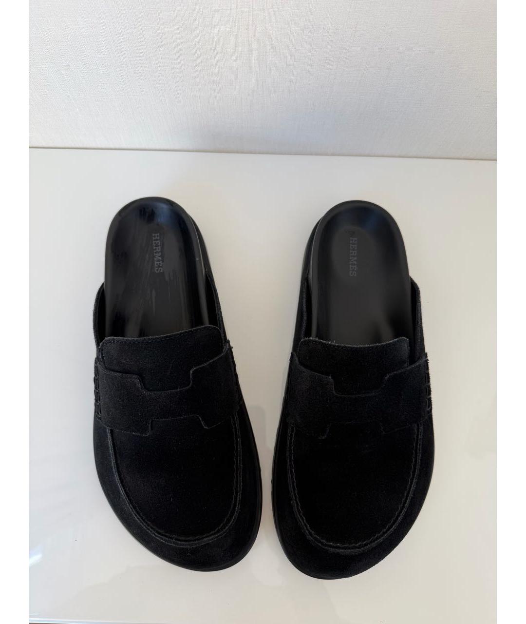 HERMES Черные замшевые мюли, фото 3