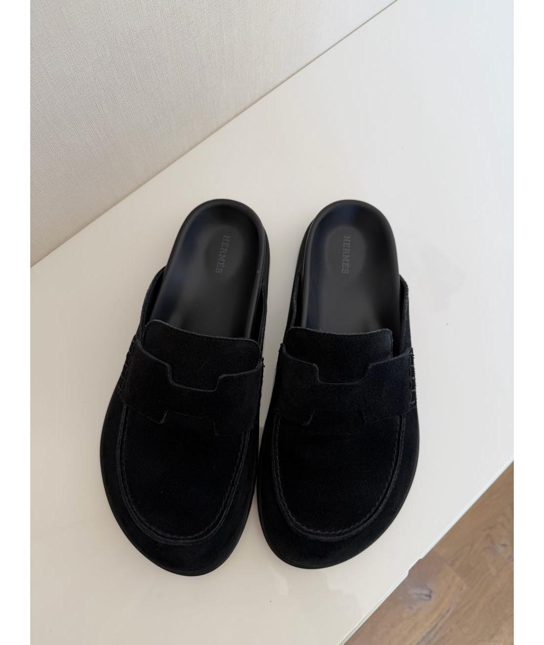 HERMES Черные замшевые мюли, фото 7