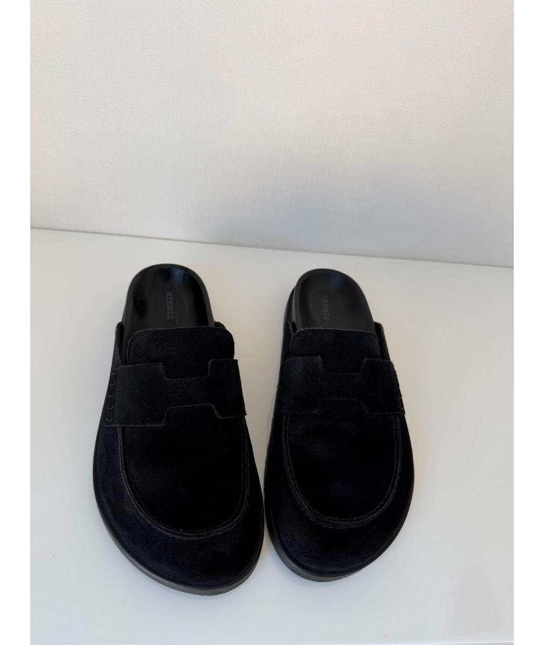 HERMES Черные замшевые мюли, фото 2