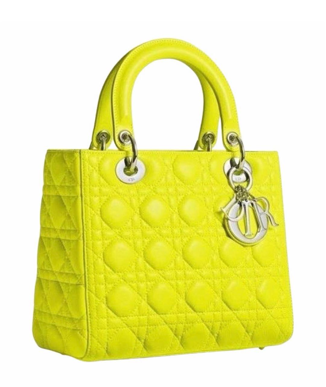 CHRISTIAN DIOR Желтая кожаная сумка с короткими ручками, фото 4