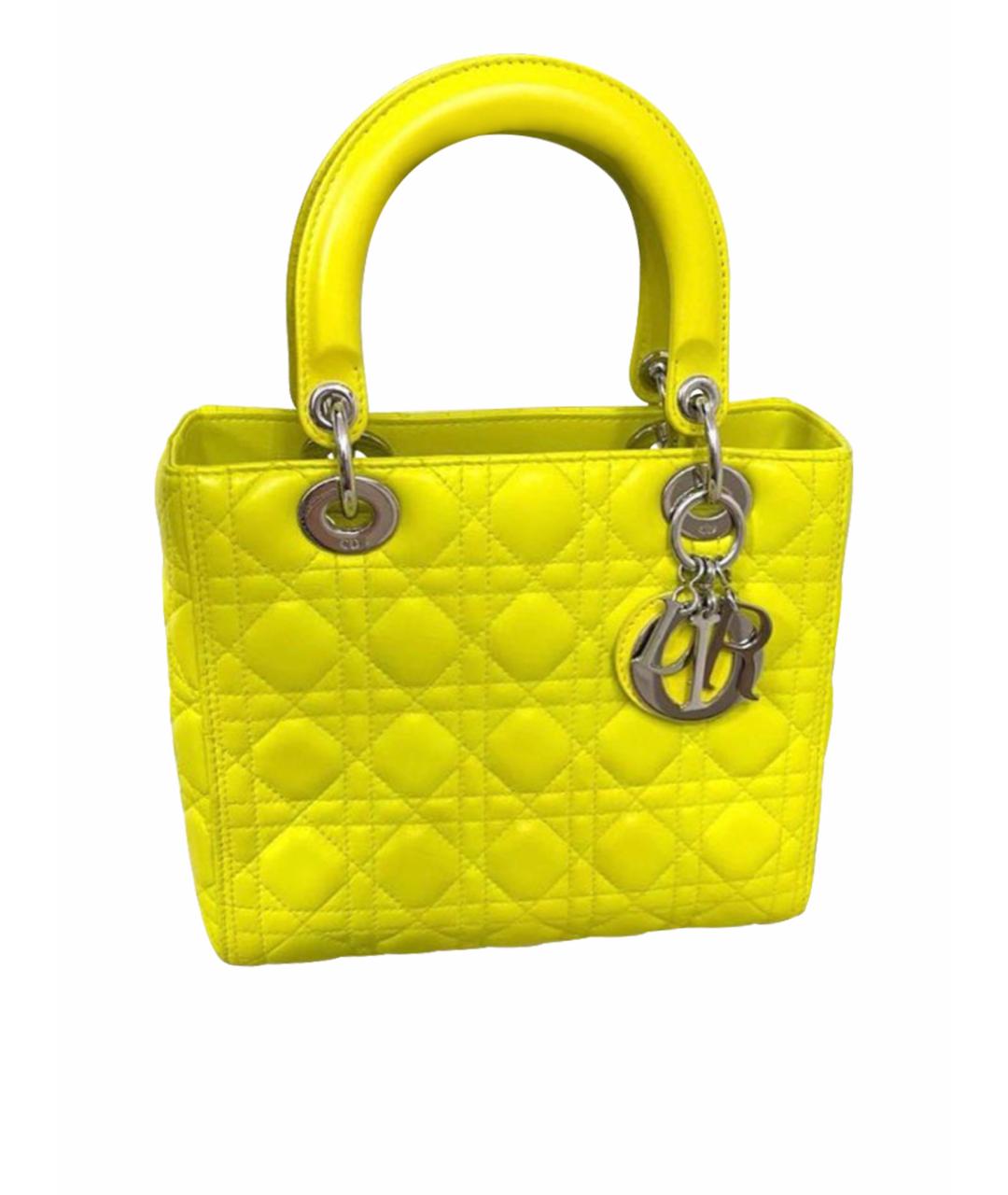 CHRISTIAN DIOR Желтая кожаная сумка с короткими ручками, фото 1