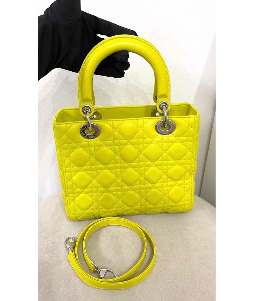 CHRISTIAN DIOR Желтая кожаная сумка с короткими ручками, фото 2