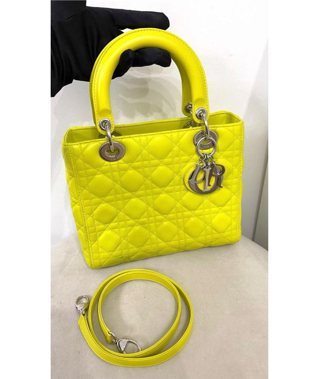 CHRISTIAN DIOR Желтая кожаная сумка с короткими ручками, фото 5