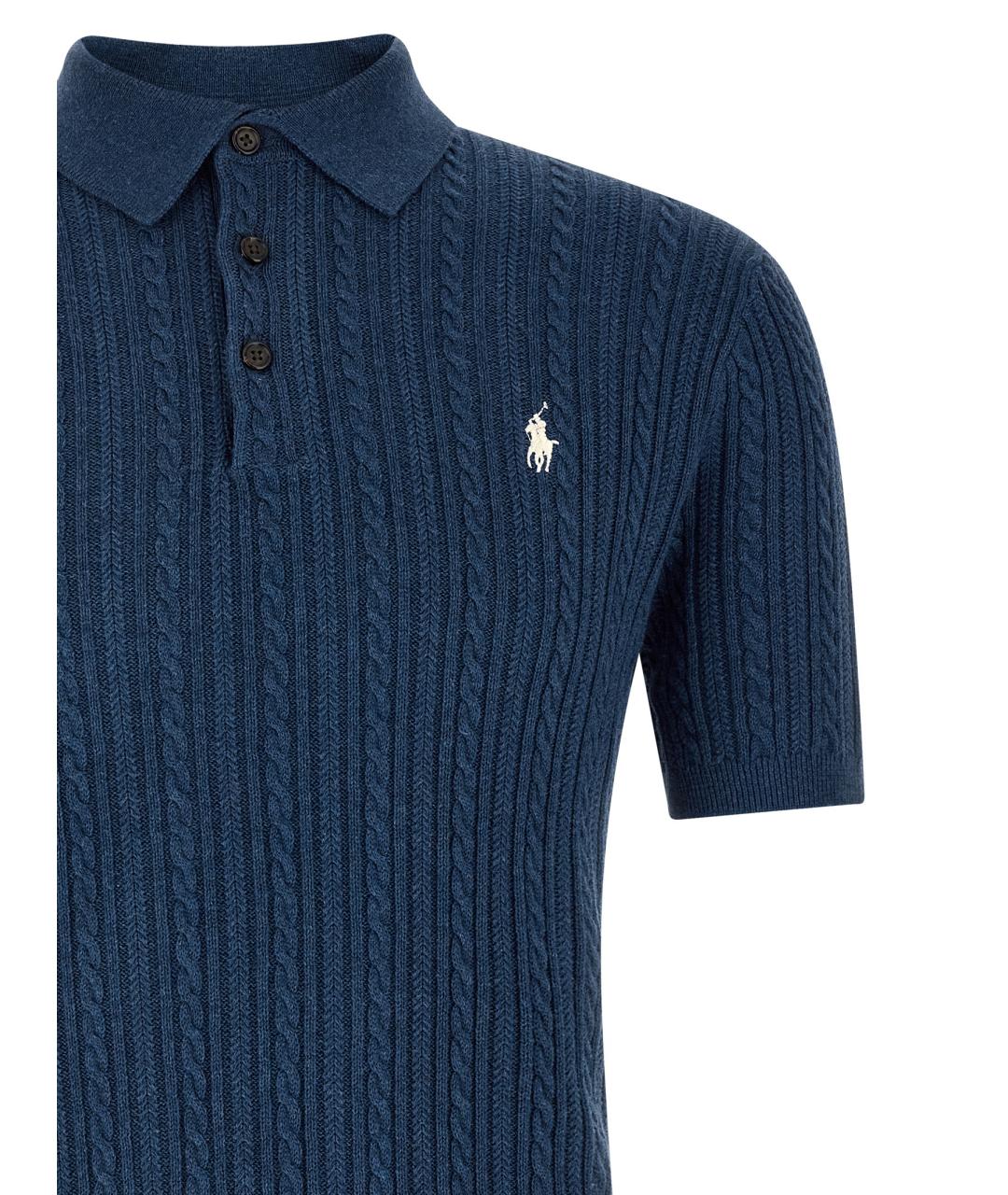 POLO RALPH LAUREN Синее хлопковое поло с коротким рукавом, фото 3