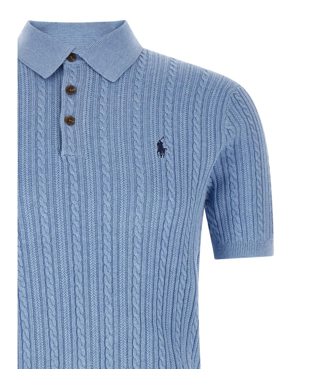 POLO RALPH LAUREN Голубое хлопковое поло с коротким рукавом, фото 3