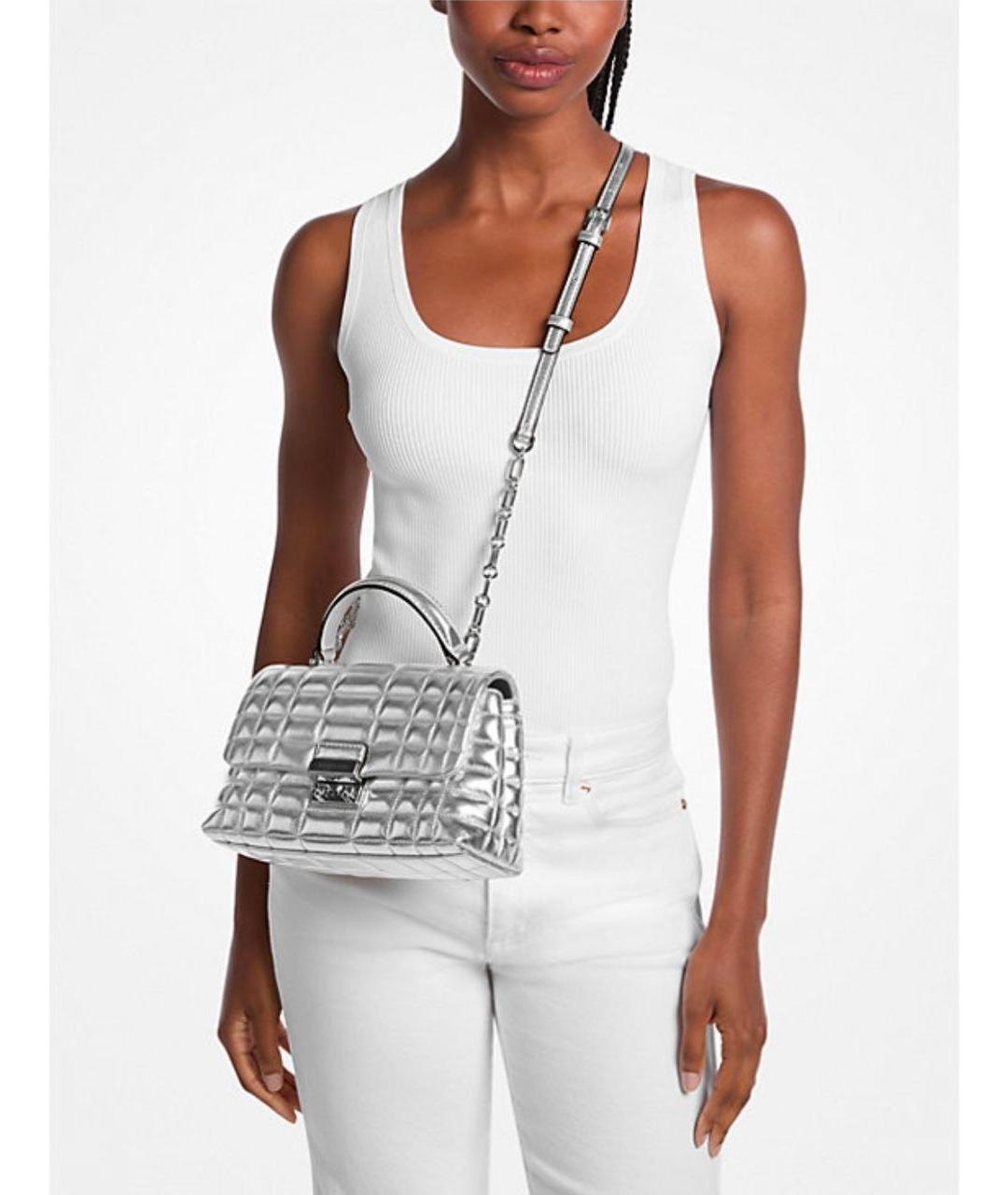 MICHAEL KORS Серебряная кожаная сумка с короткими ручками, фото 6