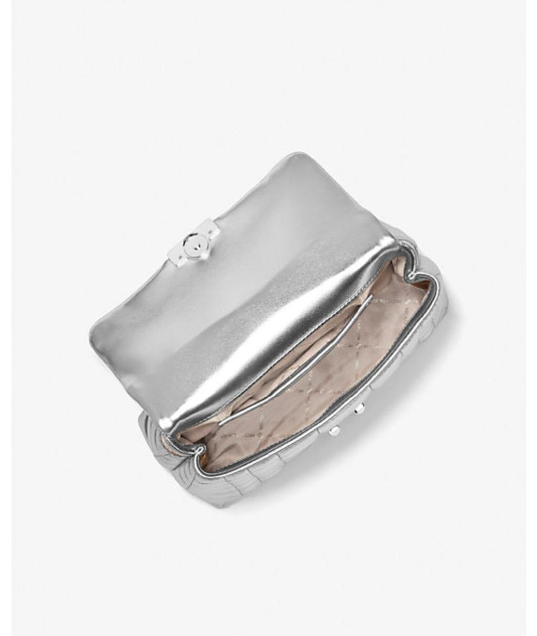 MICHAEL KORS Серебряная кожаная сумка с короткими ручками, фото 5