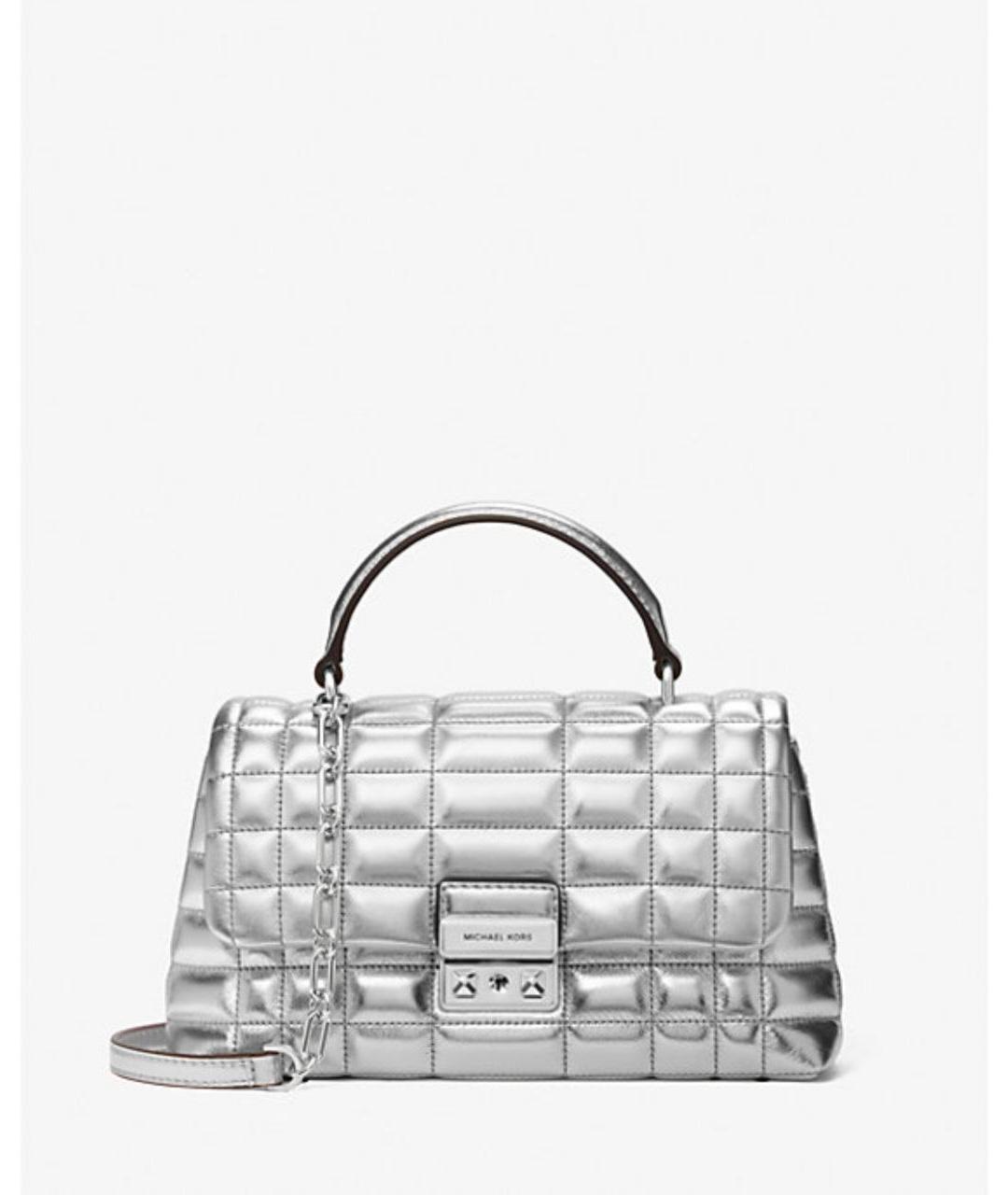 MICHAEL KORS Серебряная кожаная сумка с короткими ручками, фото 7