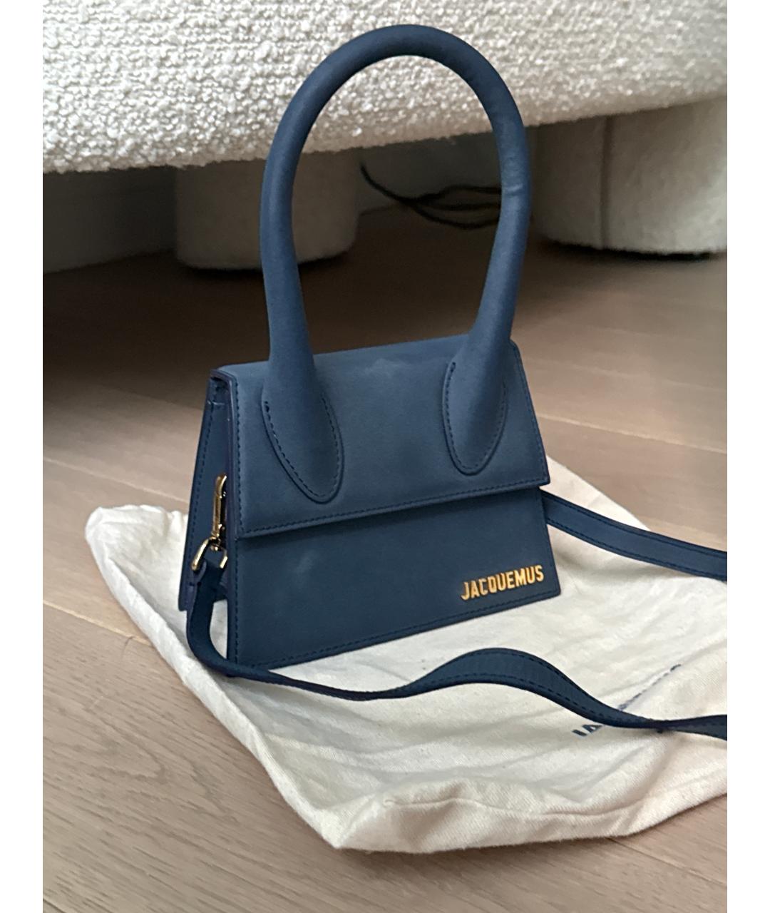 JACQUEMUS Синяя замшевая сумка с короткими ручками, фото 2