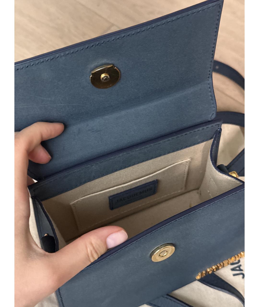 JACQUEMUS Синяя замшевая сумка с короткими ручками, фото 4