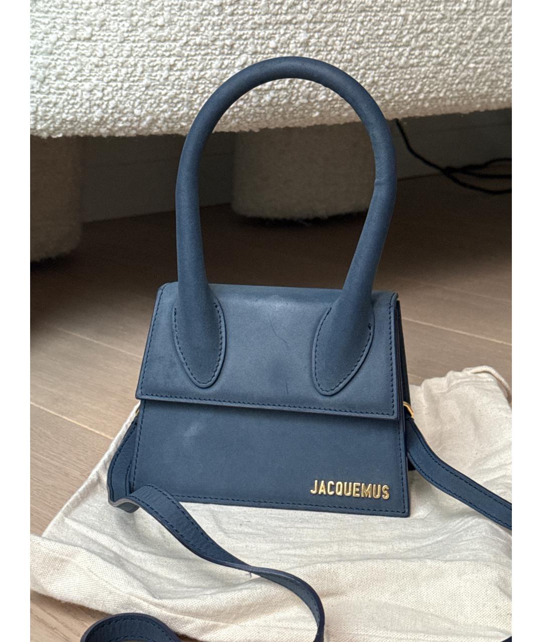 JACQUEMUS Синяя замшевая сумка с короткими ручками, фото 6