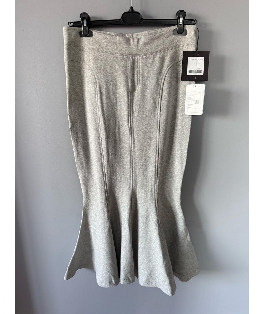 NORMA KAMALI Серая хлопко-эластановая юбка миди, фото 2