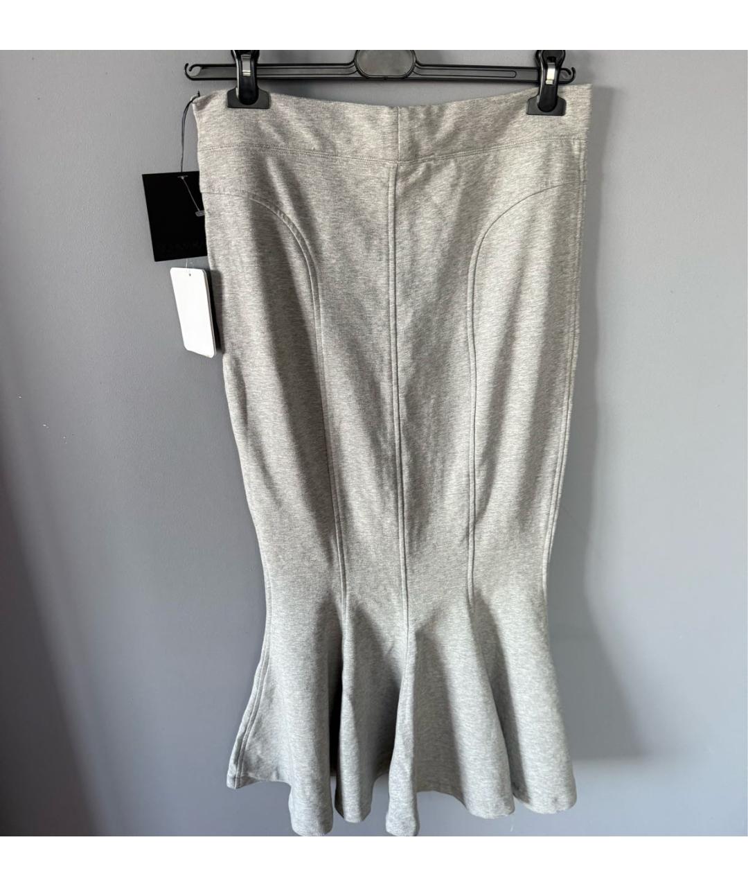NORMA KAMALI Серая хлопко-эластановая юбка миди, фото 3