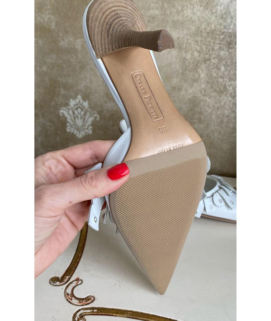 CESARE PACIOTTI Белые кожаные босоножки, фото 2