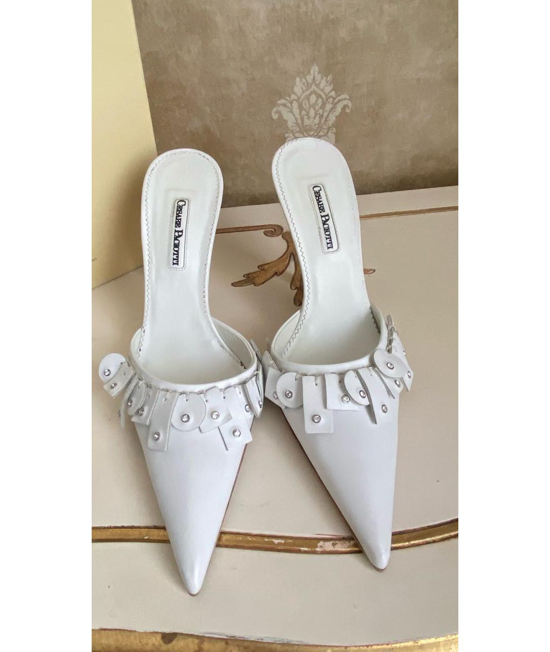 CESARE PACIOTTI Белые кожаные босоножки, фото 5