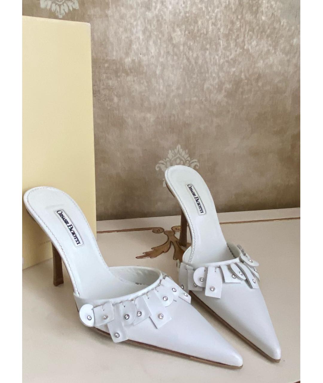 CESARE PACIOTTI Белые кожаные босоножки, фото 4