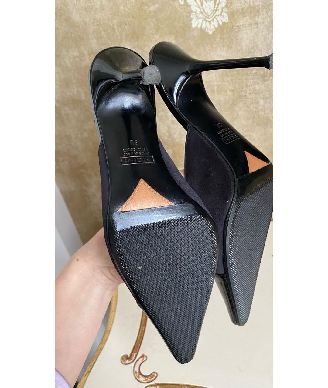 VICINI Черные текстильные лодочки на низком каблуке, фото 4