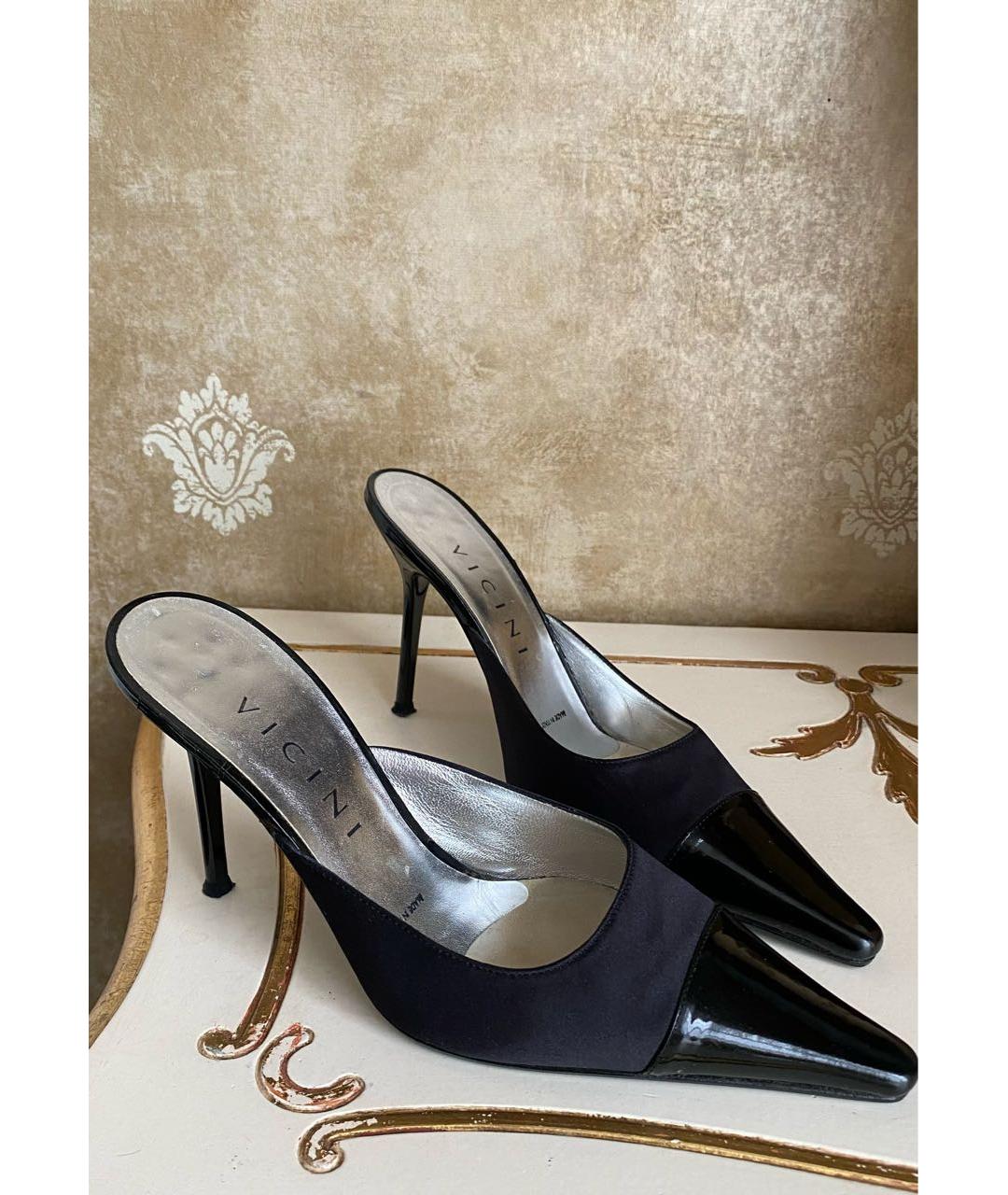 VICINI Черные текстильные лодочки на низком каблуке, фото 9