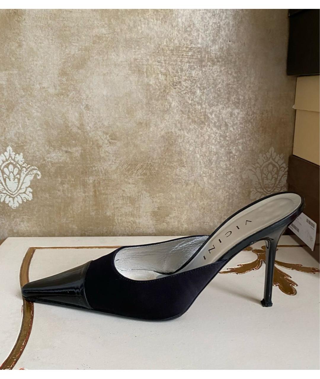 VICINI Черные текстильные лодочки на низком каблуке, фото 8