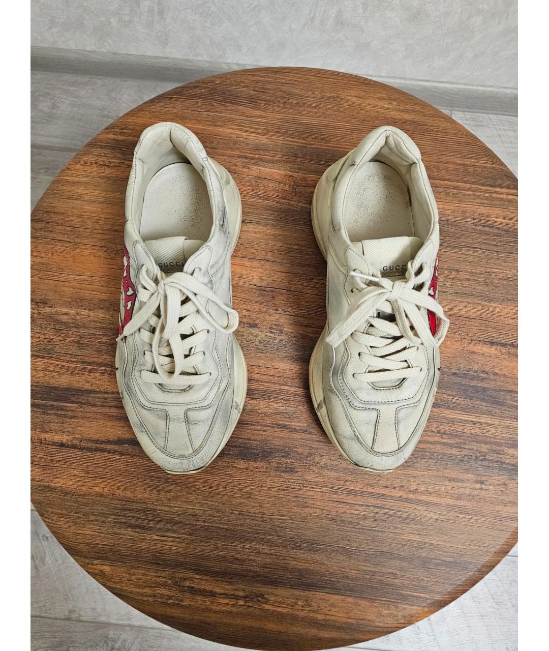 GUCCI Бежевые кожаные кроссовки, фото 5