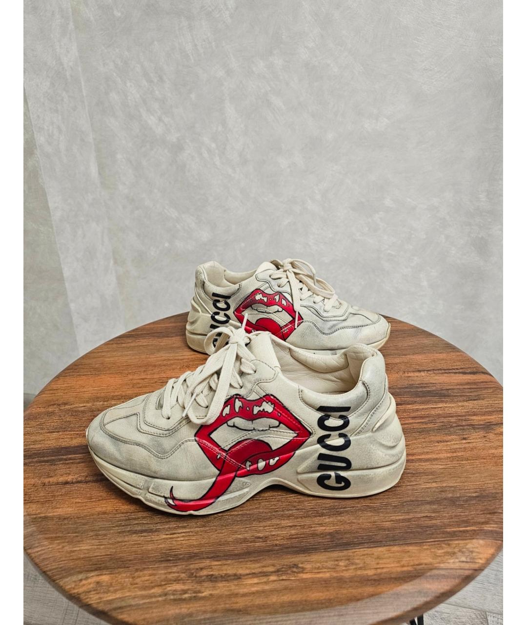 GUCCI Бежевые кожаные кроссовки, фото 2