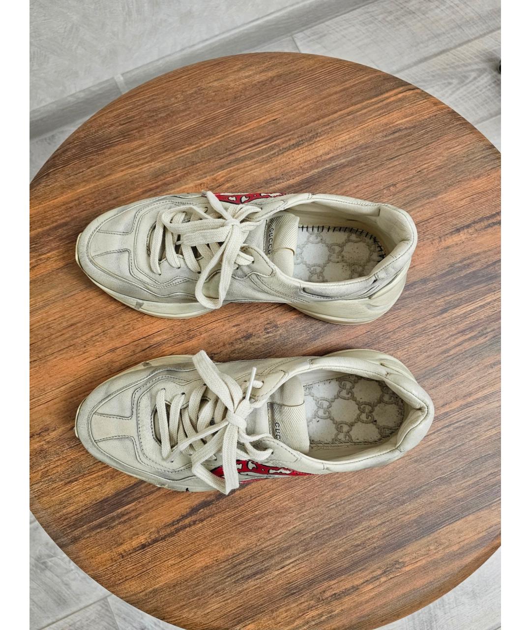 GUCCI Бежевые кожаные кроссовки, фото 6