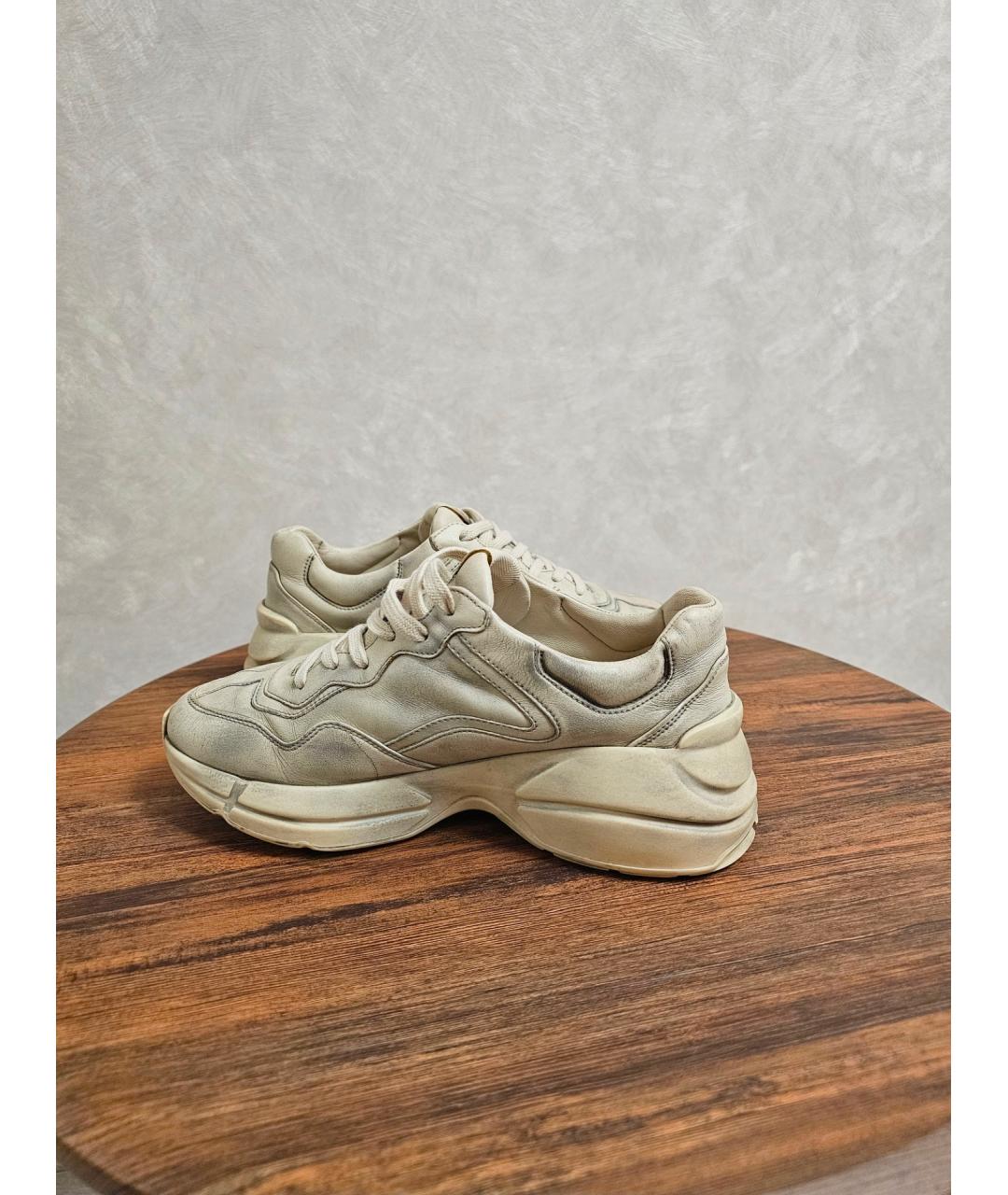 GUCCI Бежевые кожаные кроссовки, фото 4