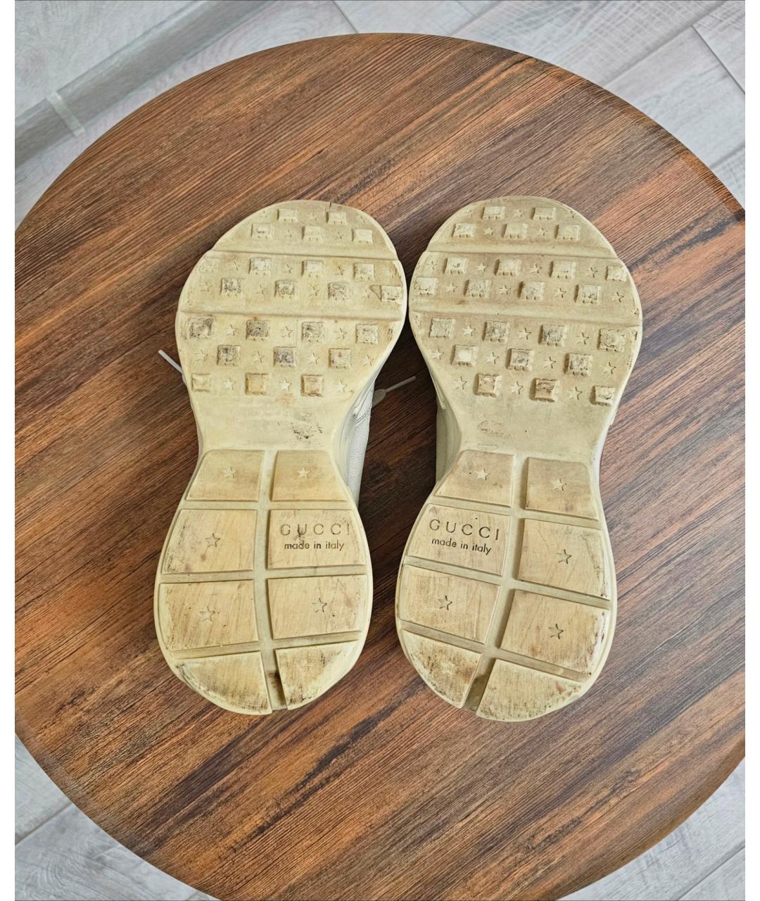 GUCCI Бежевые кожаные кроссовки, фото 7