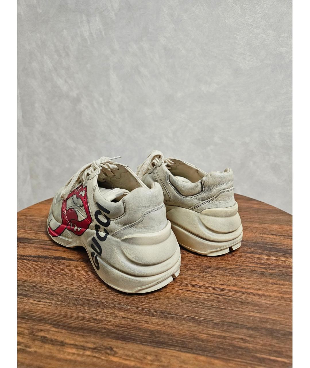 GUCCI Бежевые кожаные кроссовки, фото 3