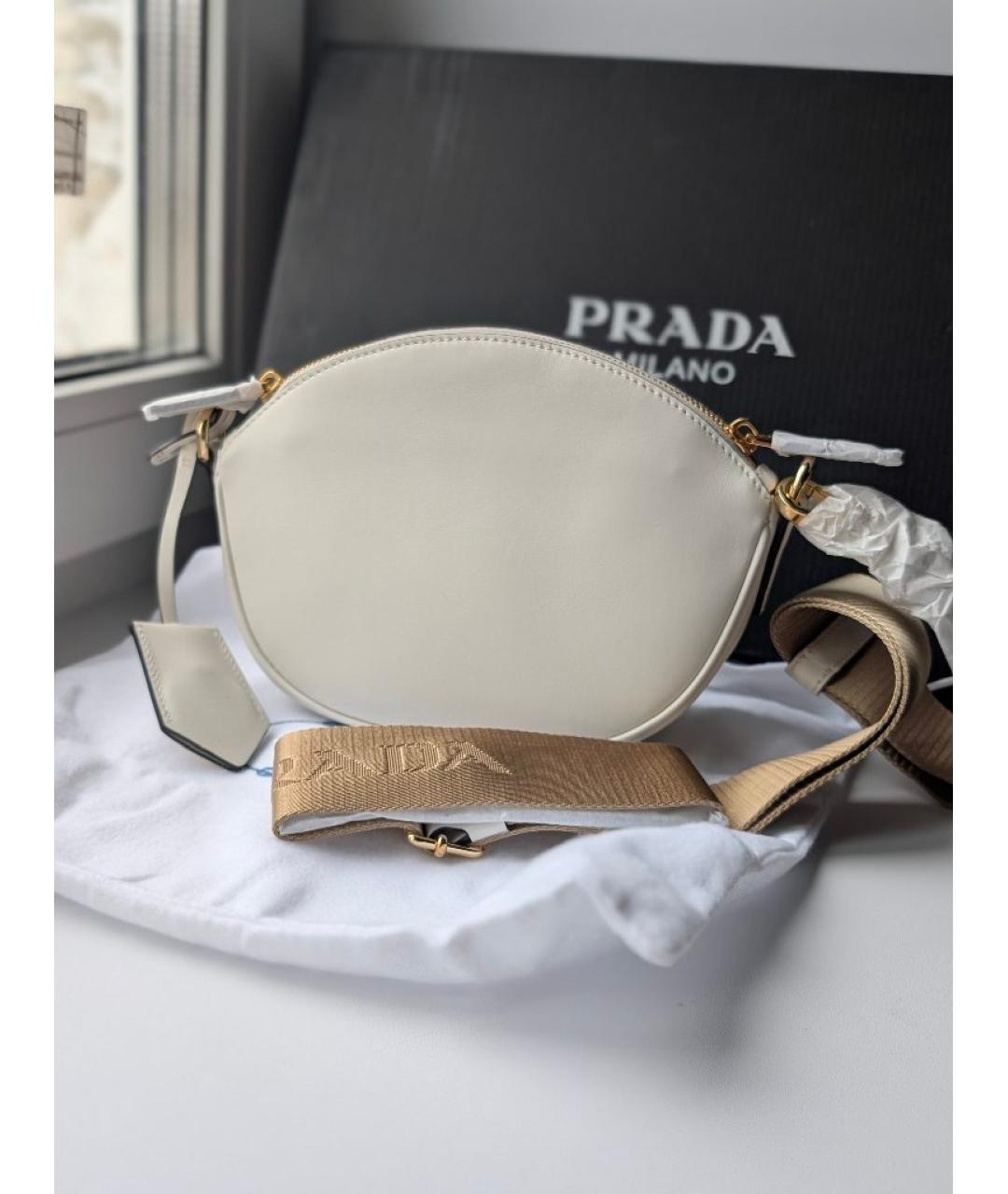 PRADA Белая кожаная сумка через плечо, фото 3