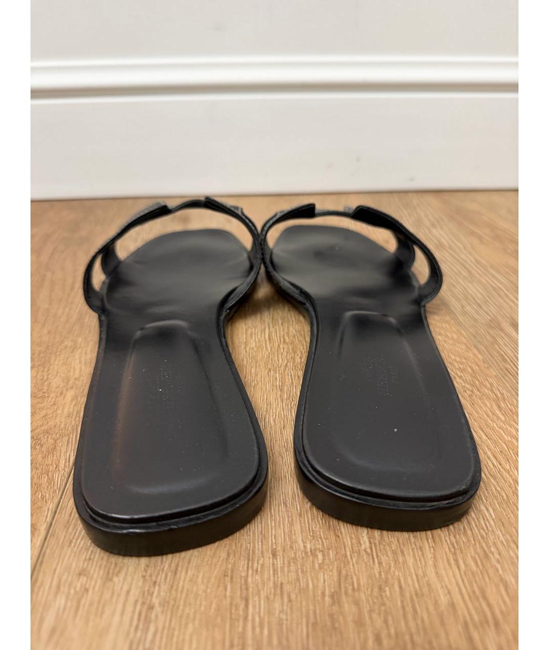 HERMES Черные кожаные шлепанцы, фото 4